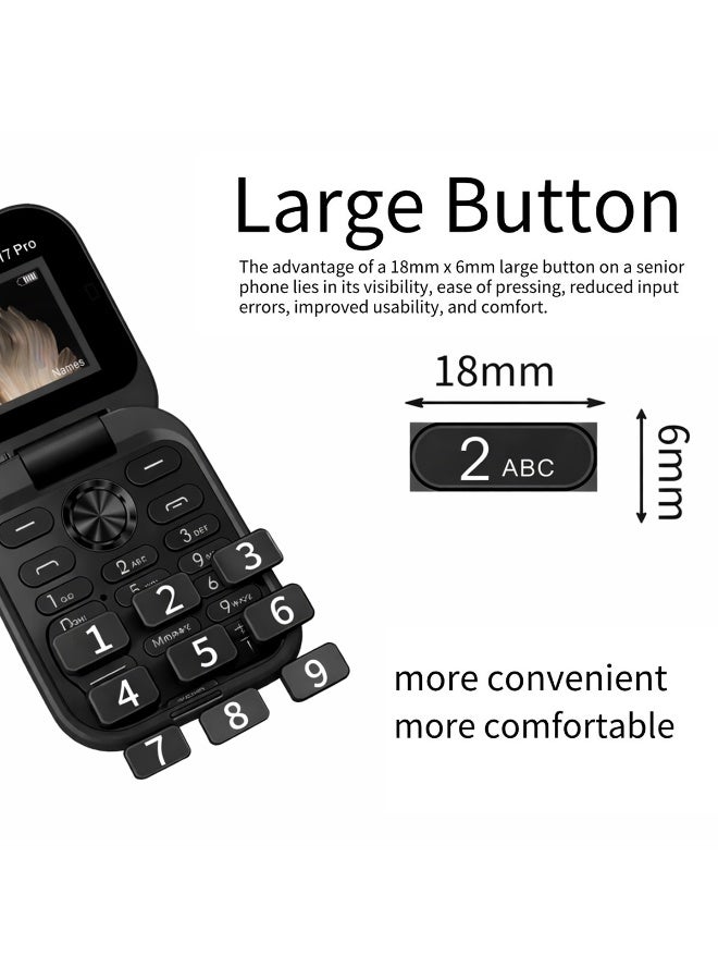 TAPIT 17pro Mini Flip Phon Keypad Non-smartphon Elderly Phon with Large Buttons, Dual SIM, FM Radio, Multilingual, Speed Dial, Blacklist, for Kids & Elderly (Black Mini Flip Mobile Phone) - Image 3